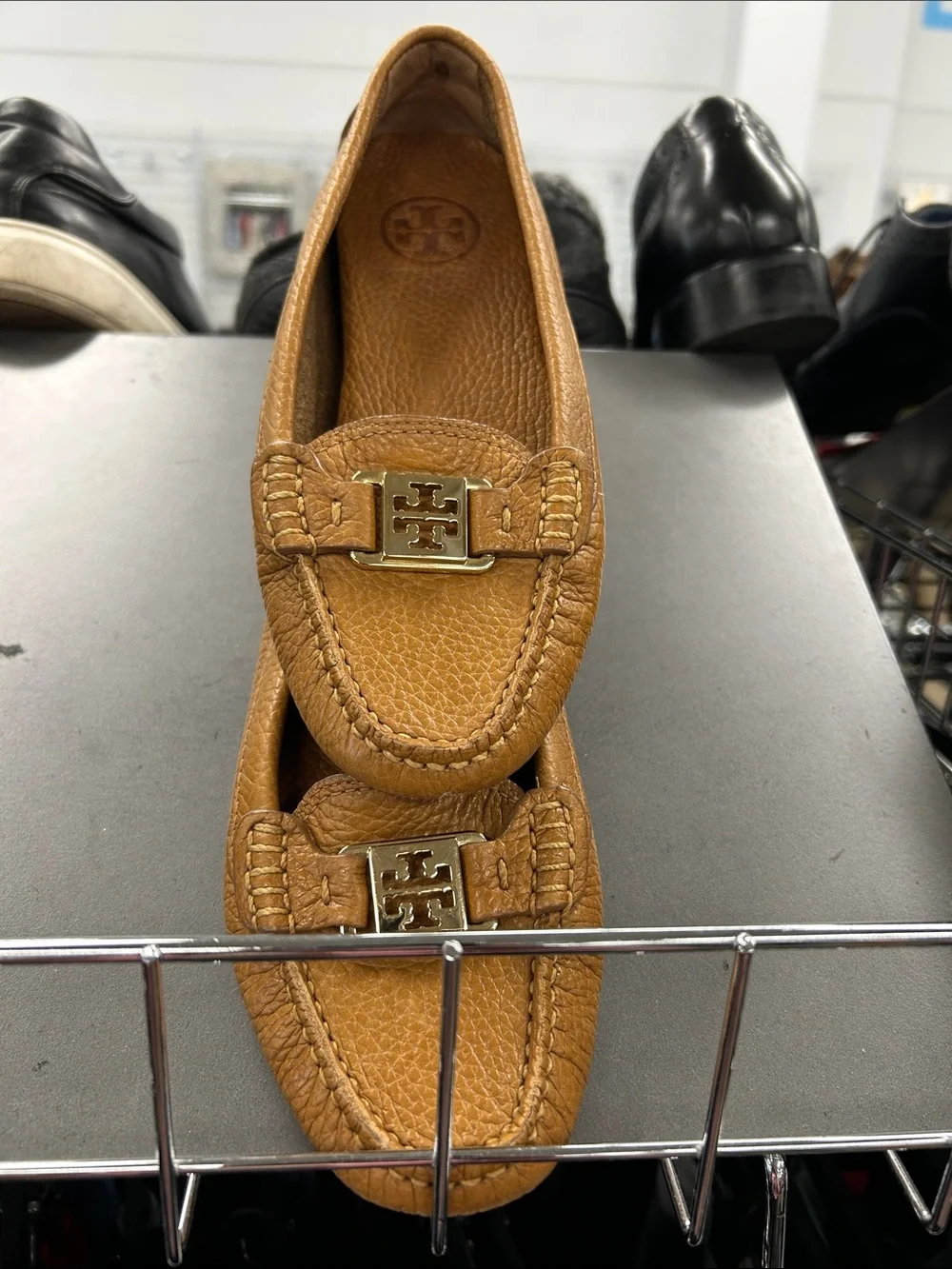 Tory Burch Cognac Leather Logo Driving Loafers